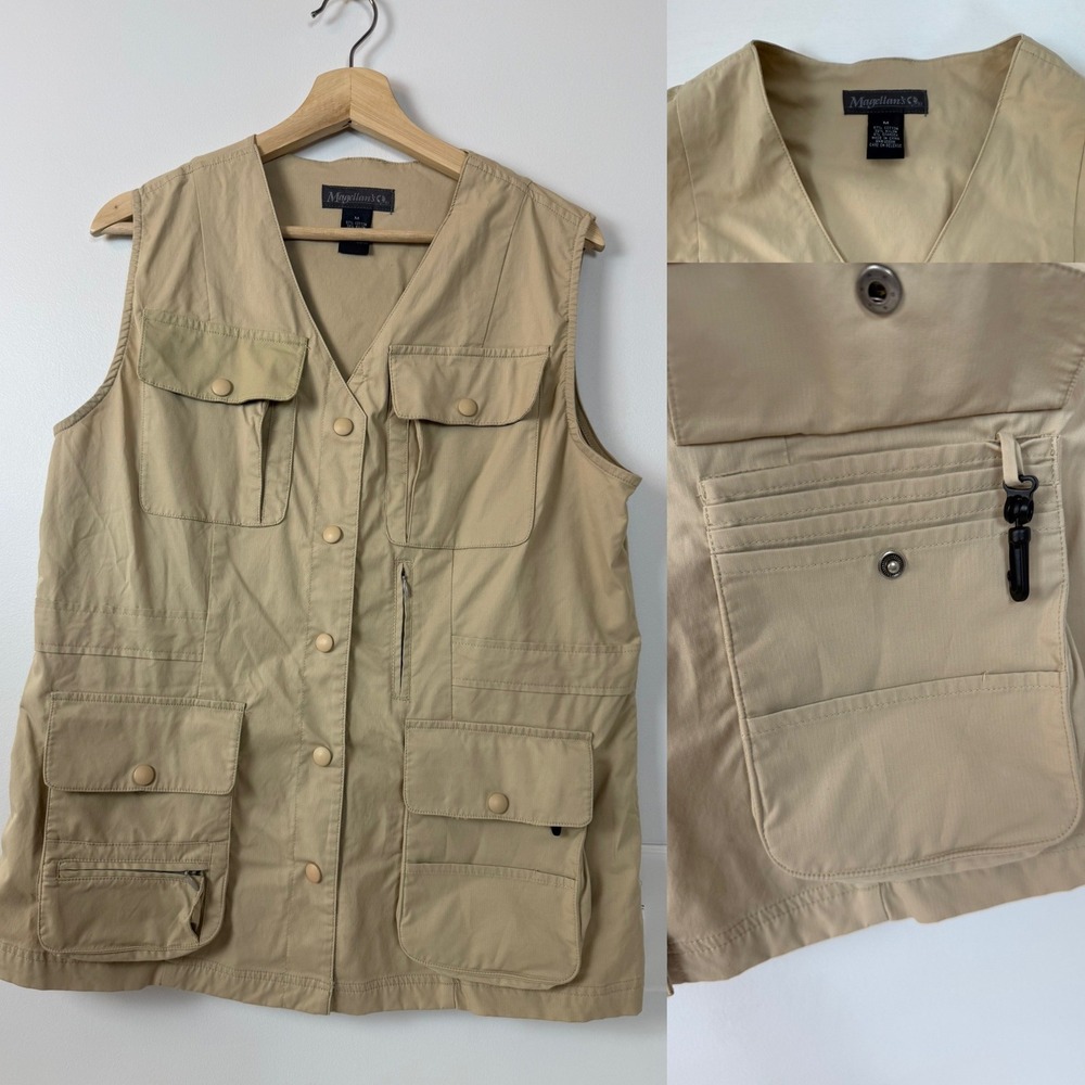 Magellans Co Tan Khaki Utility Vest Multi Pocket Button Front‎ Outdoor Adult Med